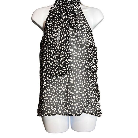 Elan Women's High Neck Sheer Star Print Halter Top Black Size M NWT - Picture 1 of 7